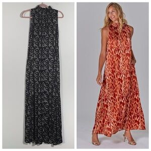 Tucker NYC Blythe Maxi Dress Sz S Black Floral Silk Blend Sleeveless High Neck